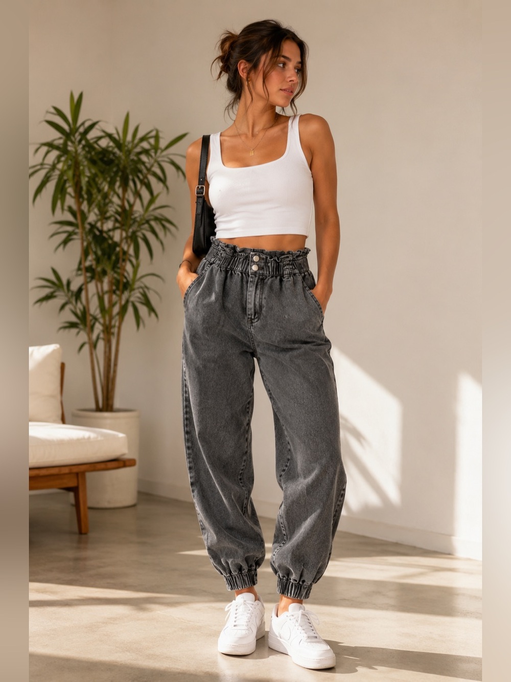 Washed black jeans - sweat pants boyfriend baggy  style. Size M